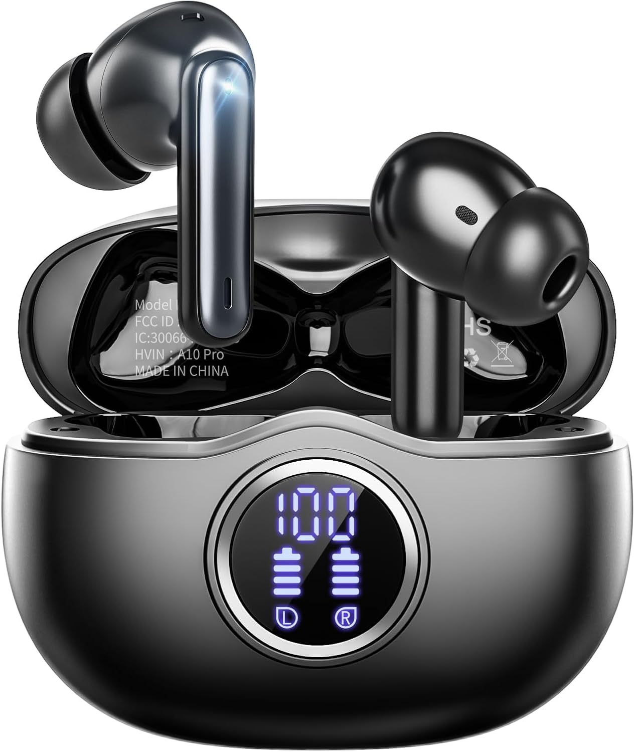 Wireless Earbuds, Bluetooth 5.3 Headphones HiFi Stereo 50H Playback LED Digital Display Ear Buds with ENC Noise Canceling Headset, IPX7 Waterproof Earphones for Gym/Running/Work(White)