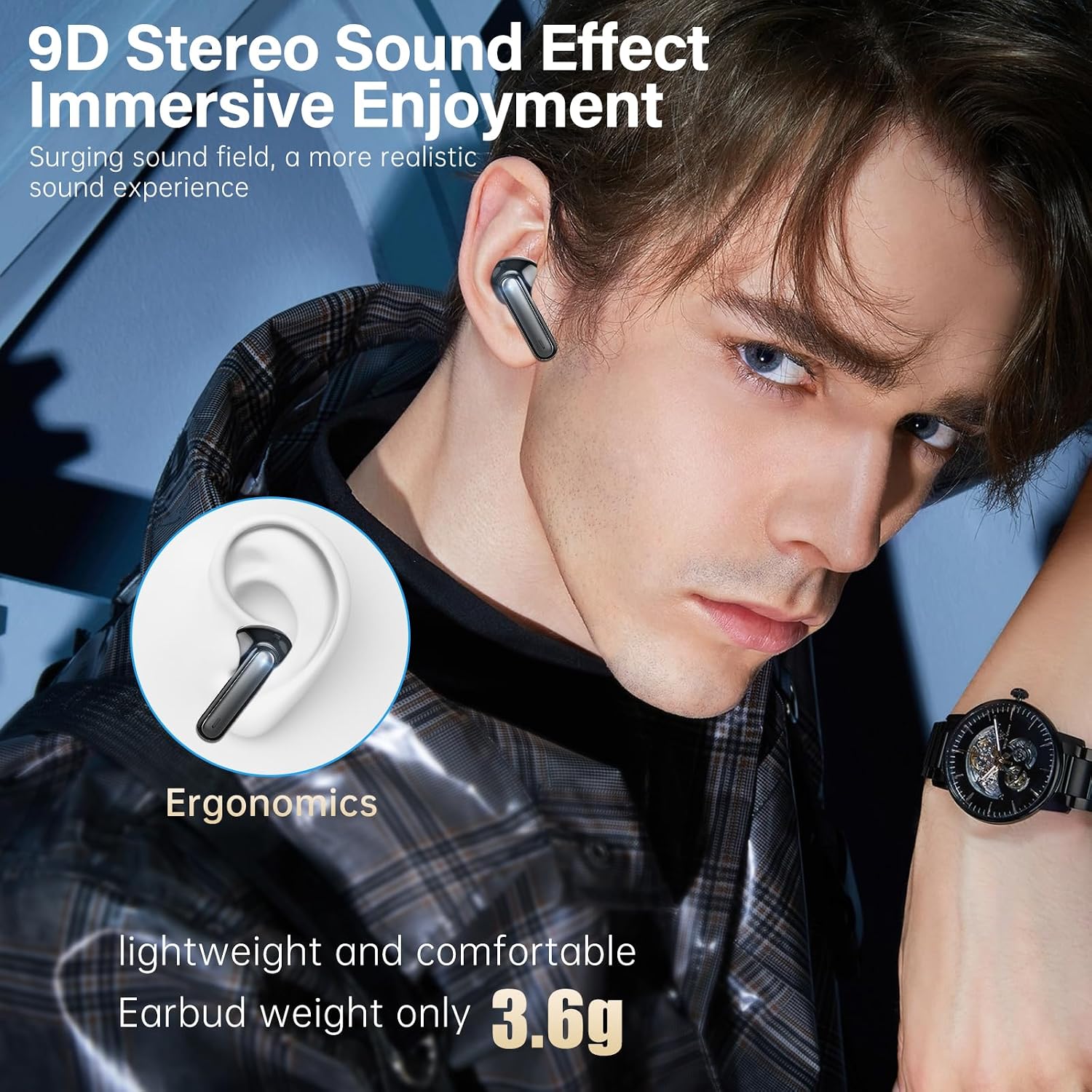 Wireless Earbuds, Bluetooth 5.3 Headphones HiFi Stereo 50H Playback LED Digital Display Ear Buds with ENC Noise Canceling Headset, IPX7 Waterproof Earphones for Gym/Running/Work(White) - Image 5