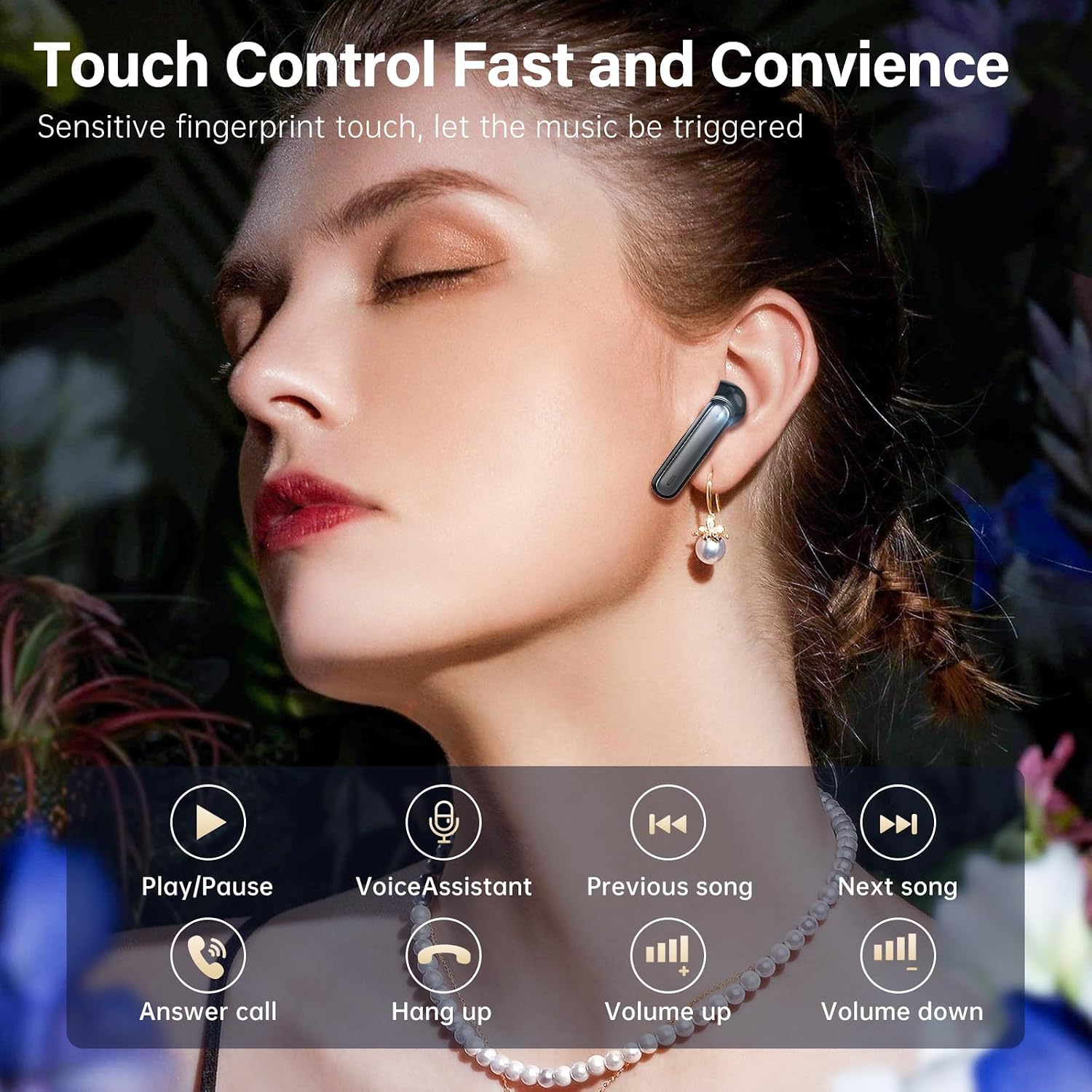 Wireless Earbuds, Bluetooth 5.3 Headphones HiFi Stereo 50H Playback LED Digital Display Ear Buds with ENC Noise Canceling Headset, IPX7 Waterproof Earphones for Gym/Running/Work(White) - Image 6
