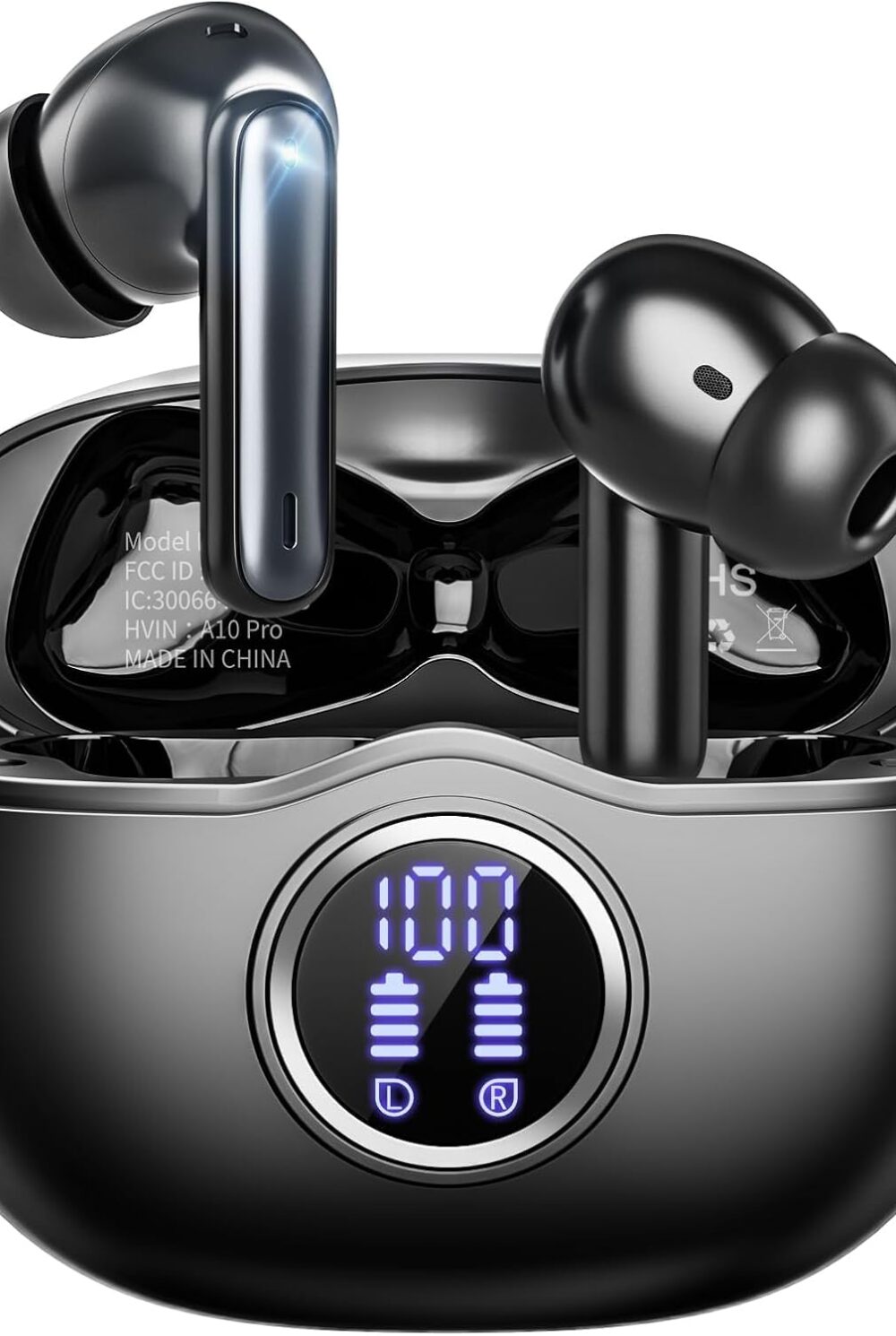 Wireless Earbuds, Bluetooth 5.3 Headphones HiFi Stereo 50H Playback LED Digital Display Ear Buds with ENC Noise Canceling Headset, IPX7 Waterproof Earphones for Gym/Running/Work(Black)