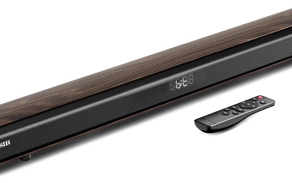 OFFSIR 100W 31.8" Sound bar for Smart TV with HDMI ARC/Bluetooth 5.0 | Optical/coaxial/AUX inputs, DSP 3 EQ, adjustable bass. LED display, wood grain, wall mountable. Room-filling sound