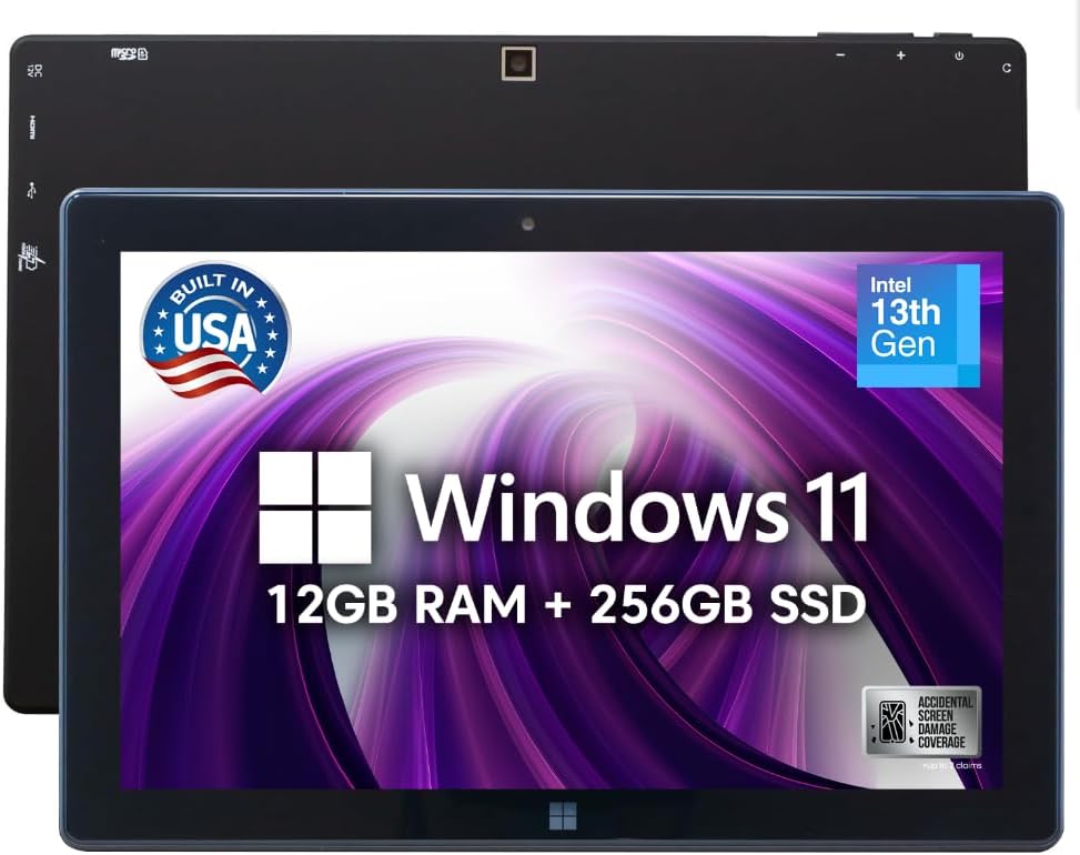 Fusion5 Built in USA 10.1” Windows 11 Tablet PC (March 2026 Release) - 12GB RAM, 256GB SSD, 13th Gen CPU, Full HD Windows Tablet Computer, USB C, HDMI - 2 Year Full Warranty with Accidental Damage