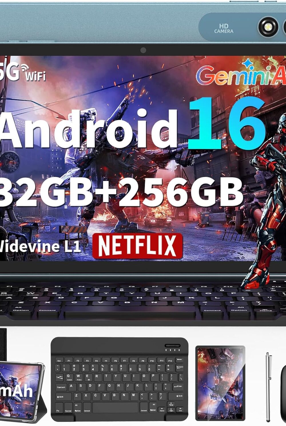 2026 Android 16 Tablet 10 inch - 32GB+256GB+2TB Expand, Gemini AI (Black) | Tablet with Keyboard, 8-Core, 8000mAh, GMS, GPS, 2 in 1 Tablet with Case, Mouse, Stylus, for Study, Business & Entertainment