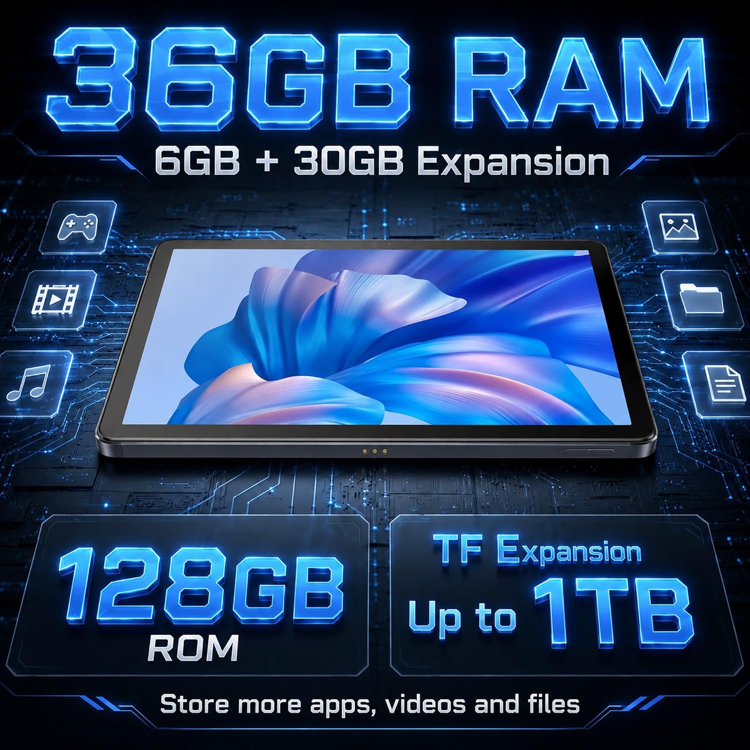 Android Tablet 11 inch with Octa-Core Processor, 36GBRAM+128GB Storage, 7800mAh Large Battery, Gemini AI, 1TB Expandable, 5G/2.4G WiFi, BT 5.4,Dual Camera, Tablet for Study, Business&Entertainment - Image 3
